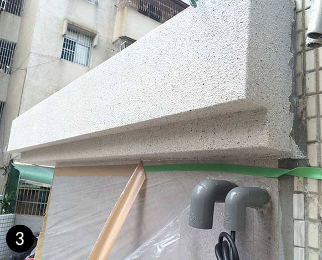 仿石漆施工流程第三步：遮蔽與保護，使用遮蔽膠帶、養生膠帶將不施做仿石漆的地方遮蓋保護，避免噴漆飛沫污染