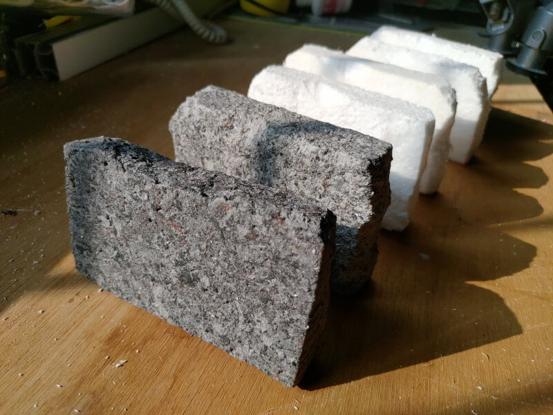 Spray ADD STONE Faux-Stone coating after cutting styrofoam, it becomes a little granite stone.