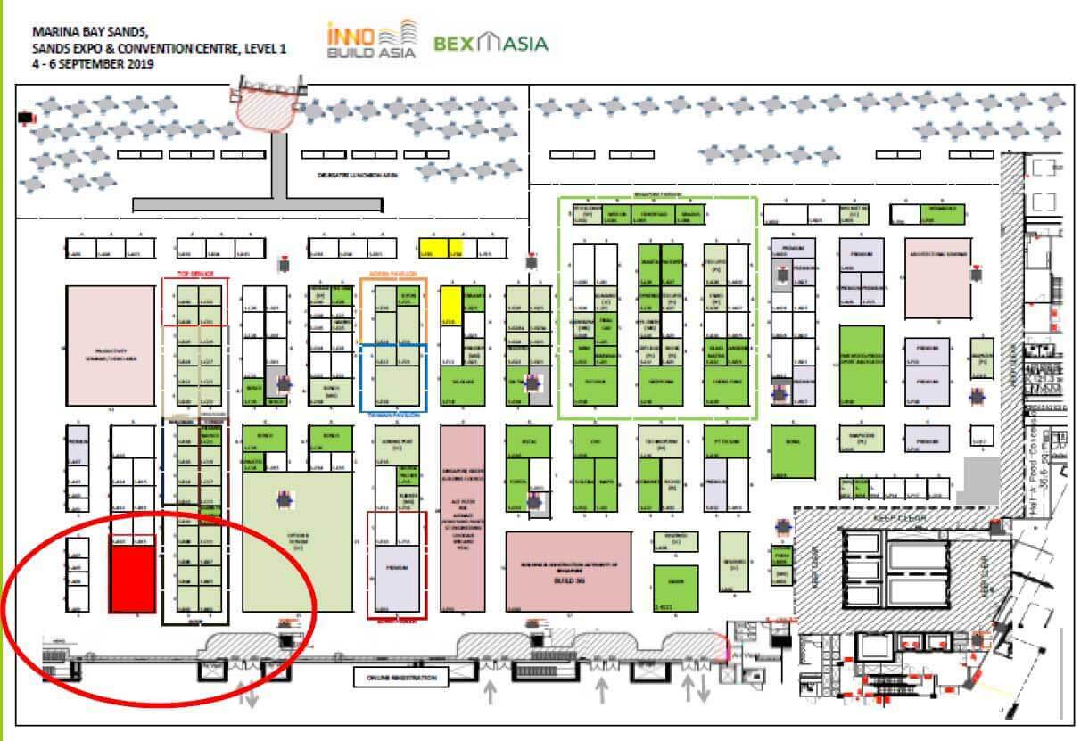 แผนผังงานนิทรรศการ Bex Asia 2019 ที่ศูนย์ประชุมมารีน่า เบย์ แซนด์ส 