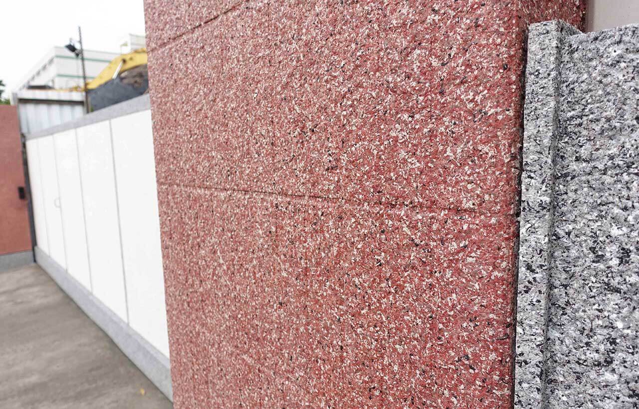 ADD STONE like sotne paint - AN Granite Texture Coating applied on the close lightly pebble fence and surface of tiles, which create a beautiful Wausau Red granite texture.